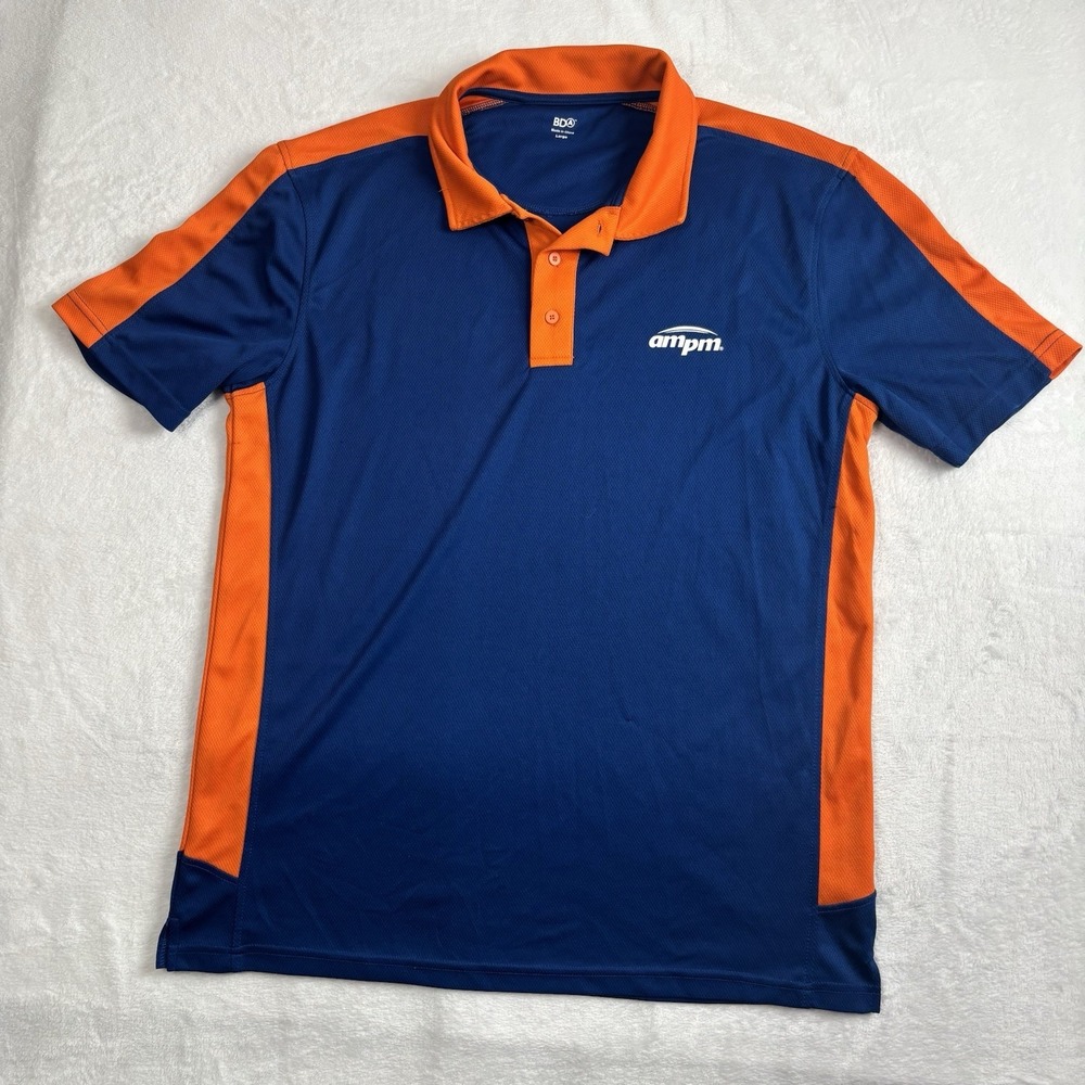 AMPM Blue Orange Short Sleeve Collared Polo Employee Shirt Men's Large